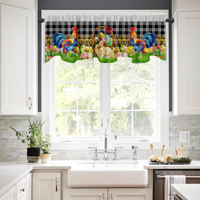 Amazon Export Curtain Easter Rabbit Half Curtain Door Curtain Coffee Curtain Kitchen Sink Cabinet Dustproof Curtain