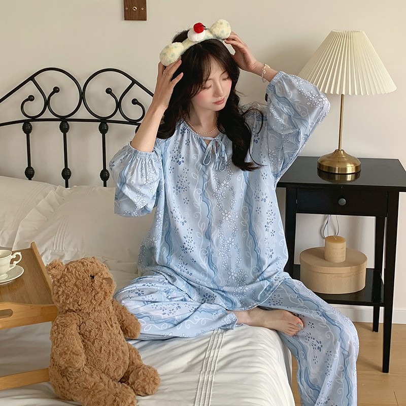 Cotton Silk Thin Pajamas Women's Spring and Autumn Long Home Clothes New Long-sleeved High-end Sense Cotton Silk Trousers suit