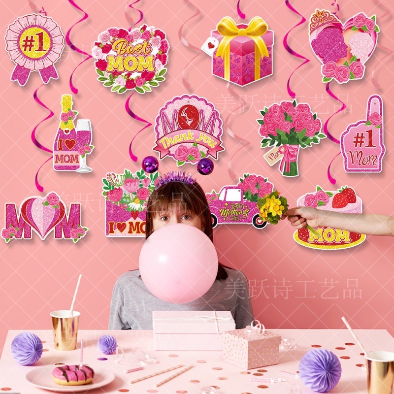 Nueva decoración del partido del Día DE LA Madre adornos en espiral mejor etiqueta mamá suministros de decoración de vacaciones del Día DE LA Madre