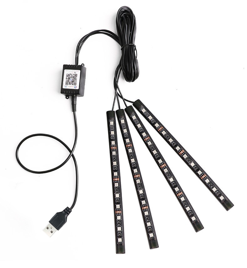 Coche LED lámpara de gas 12 luces colorido controlado por voz fregona cuatro 48SMD música con control remoto USB única atmósfera lámpara RGB