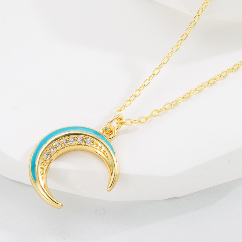Fashion Cartoon Moon Copper Pendant Necklace Zircon Copper Necklaces
