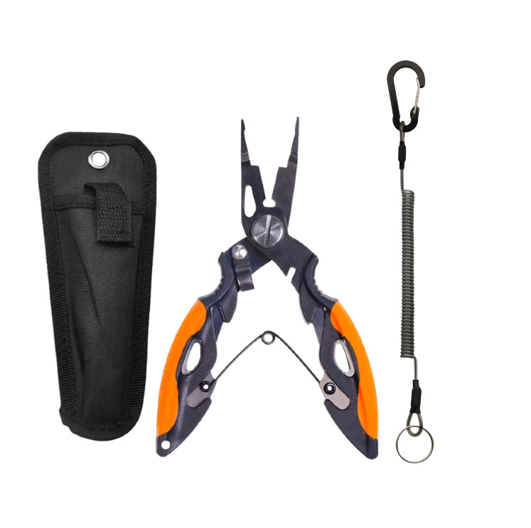 Fishing Pliers, Fish Control Tool, Steel Line Cutter, Ring Opener, Fishing Scissors, Hook Remover, Three-In-One Stainless Steel