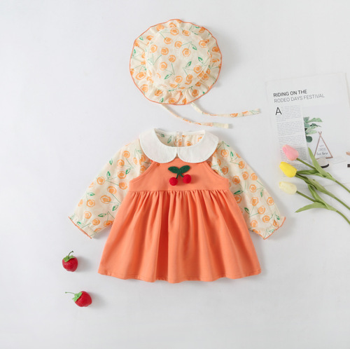 Korean-style children's clothing, newborn baby clothes for spring and autumn, baby dresses with long sleeves, set for girls, baby dresses