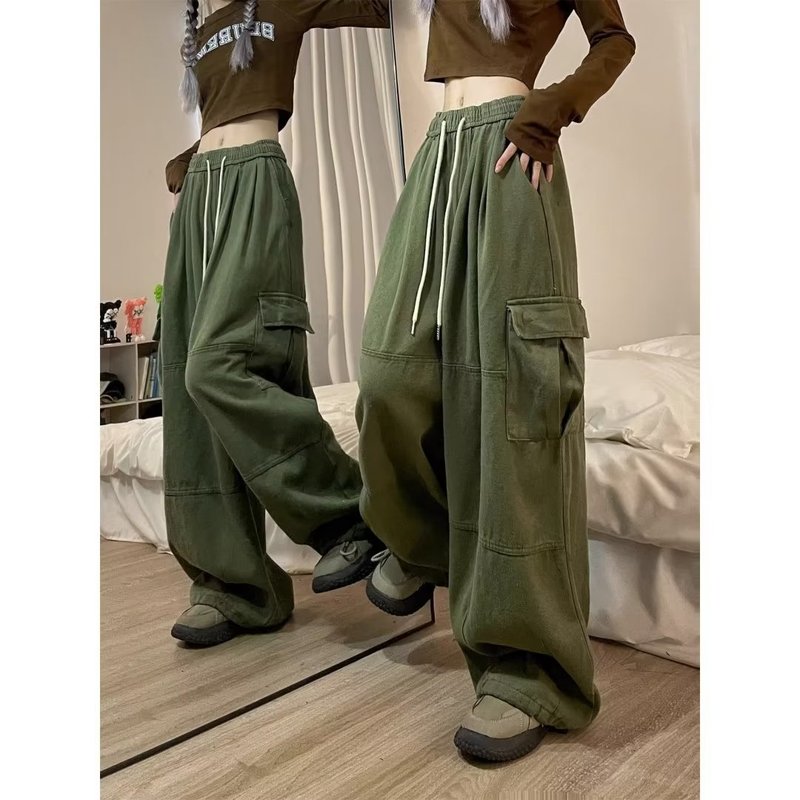 アメリカのレトロなピンクの服装のズボンの女性の春秋のまっすぐな筒のゆったりしている広脚の高い腰はやせているカジュアルなズボンのデニムのズボンの潮を現します。|undefined