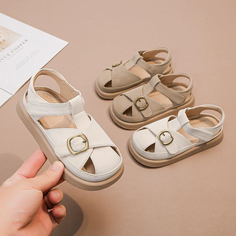 Детские модные сандалии для защиты стоп, лето 2025, новые детские сандалии, износостойкие, с воздушной подушкой, мягкая подошва, пляжные сандалии для мальчиков