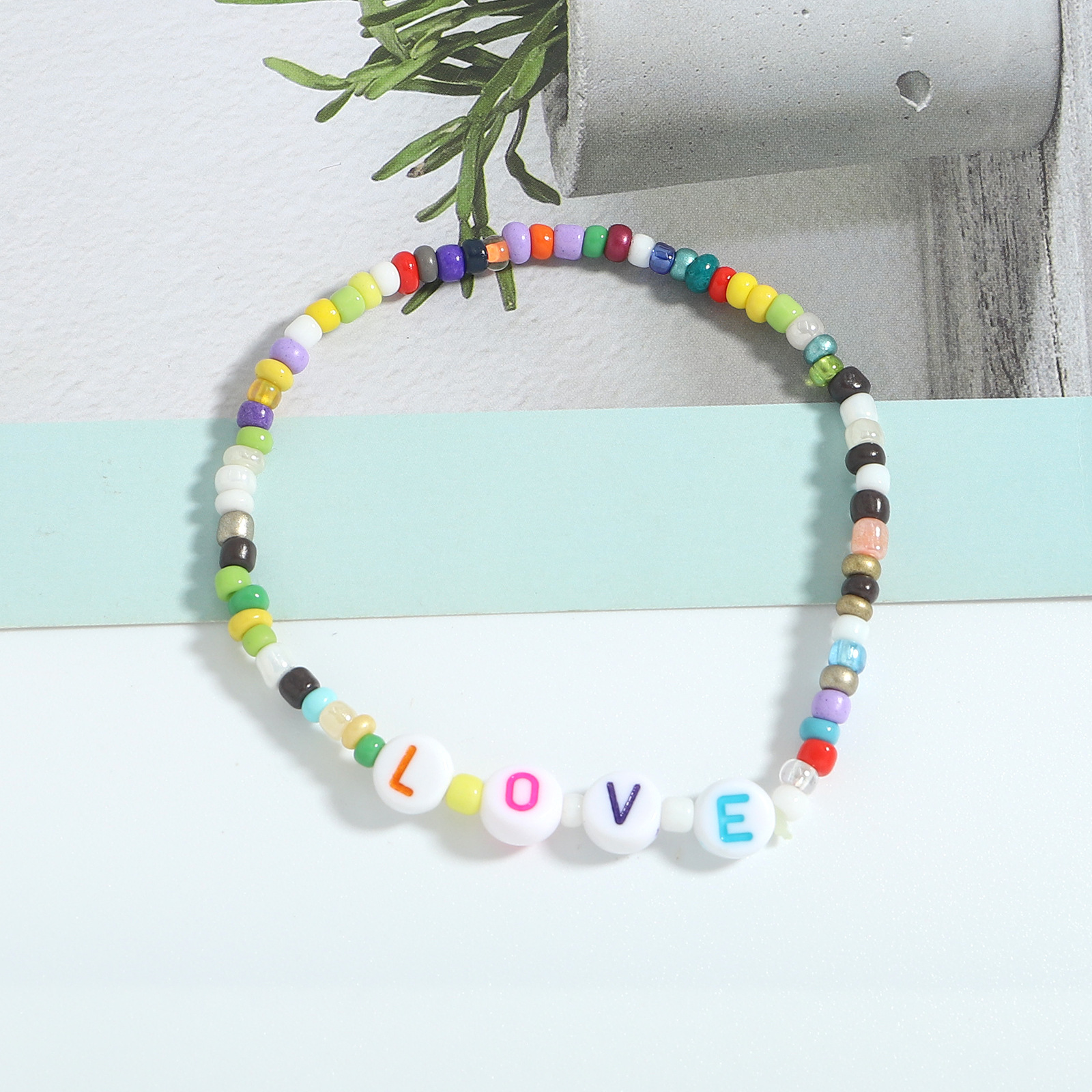 Nihaojewelry Bohemian Style Color Beaded Letter Stretch Bracelet Wholesale Jewelry display picture 3