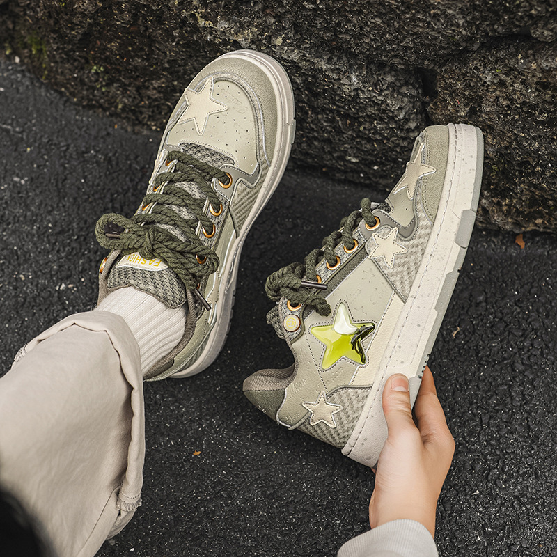 2023新款龍井星星板鞋男低幫小白鞋國潮小眾設計運動休閒男鞋X88