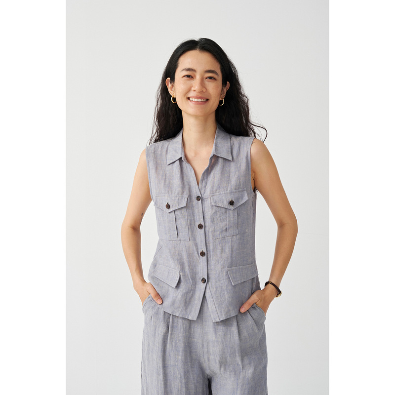 Comos Cms 2026 Summer Linen Breathable Workwear Women's Vest, Lightweight Outerwear 258611
