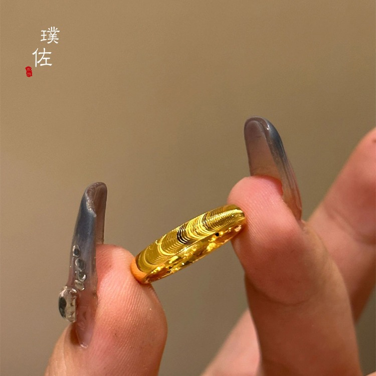 亮金色貓眼戒指素圈波紋指環時尚簡約實心情侶對戒指環尾戒送禮物