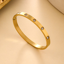 跨境钛钢手镯不锈钢网红同款满钻个性女厂家供应批发首饰玫瑰金