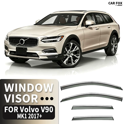 Suitable for VOLVO V90 rain and rain shield rearview mirror rain eyebrow VOLVO V90 Window visor (Rain shield) - standard-packaging-without-logo-volvo-v90-mk1-2017-with-bright-trim-bb-rain-guards