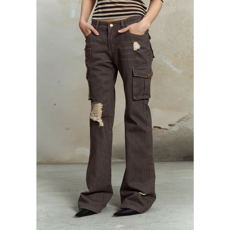 American-Style Spicy Girl Style Gold-Spattered Flared Ripped Jeans for Women, Slim Fit, Floor-Length Pants, Wholesale Women's Clothing in Guangzhou American-Style Spicy Girl Style Gold-Spattered Flared Ripped Jeans for Women, Slim Fit, Floor-Length Pants, Wholesale Women's Clothing in Guangzhou