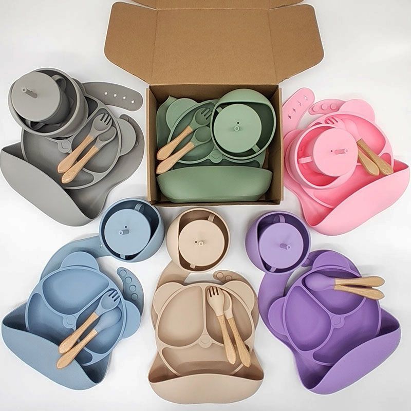 6-Piece Set of Silicone Baby Products, Baby Tableware Set, Kidsren's Supplies, Baby Food Bowl, Mother and Baby Supplies Supply