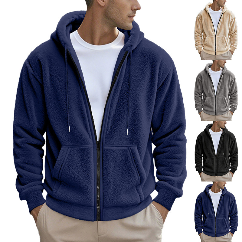 Men's Heavyweight Double-Sided Fleece Zip Hoodie – Oversized Casual Jacket With Stand Collar & YKK Zipper_voghion.com