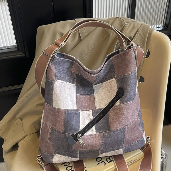 Mochila con sentido de diseño, bolso de nicho, correa de hombro ancha para mujer, bolso de mezclilla de gran capacidad, bolso de mensajero de un solo hombro, mochila multiusos