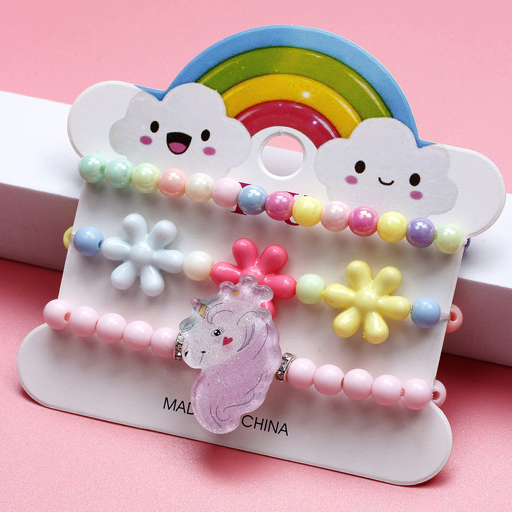 Cartoon Style Unicorn Plastic Beaded Bracelets