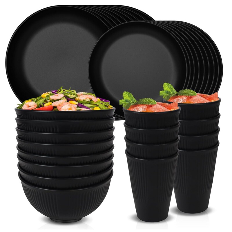 Cross-Border Hot-Selling Black Wheat Straw Tableware Thickened Dinner Plate Soup Bowl Cup Saucer Gift Box Household Tableware Set