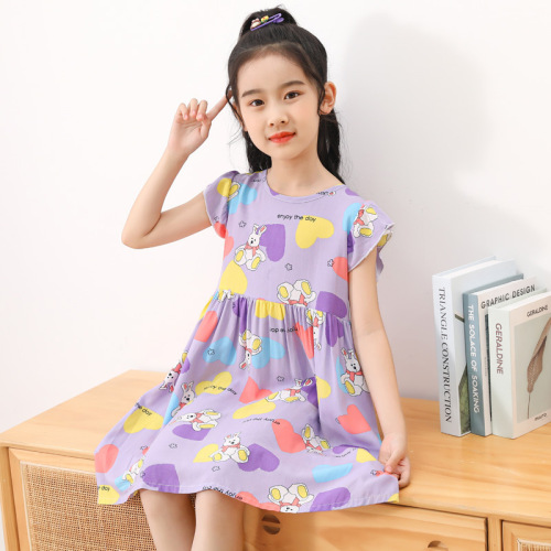 Summer girls' dresses children's Korean princess dress cotton silk sleeveless vest dress little girl floral dress wholesale
