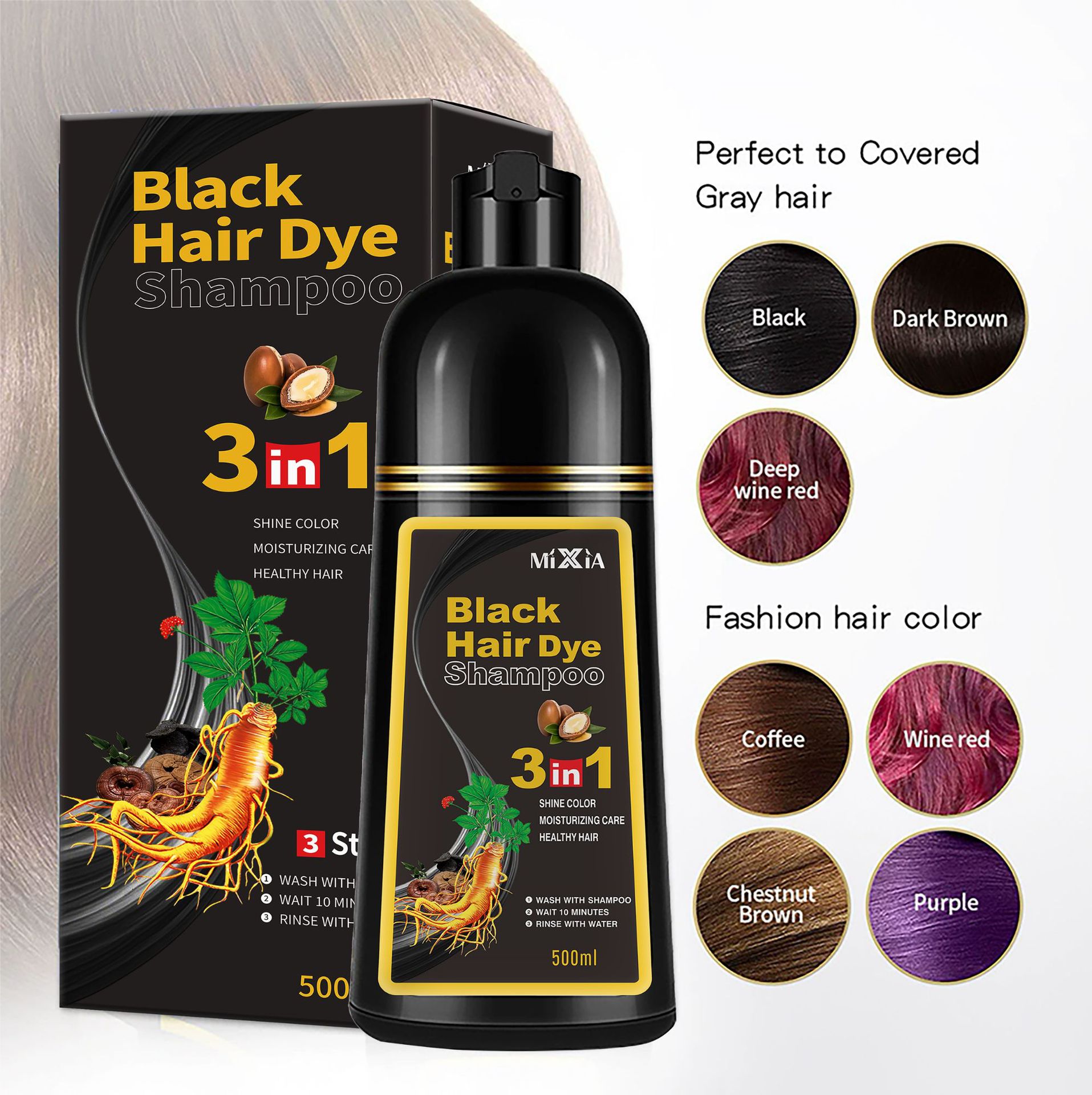 Tinte para el cabello especial transfronterizo, el negro no se desvanece, cubre el cabello blanco, una planta de cabello negro y negro, tinte para el cabello con burbujas para el hogar
