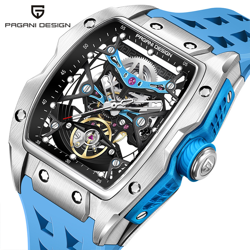 PAGANI DESIGN Bergani Barrel Automático Reloj mecánico para hombre hueco Reloj de pulsera YS018
