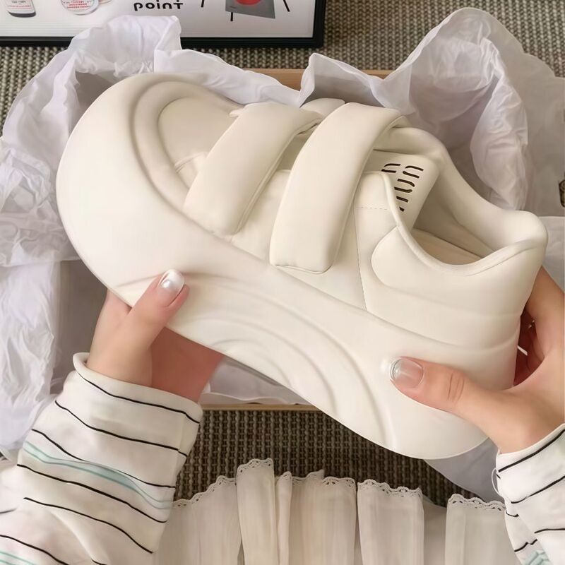 Round-Toe Thick-Soled Large-Toe Shoes for Women 2025 New Style Velcro Casual Shoes Ugly Cute Sneakers Height-Increasing Versatile White Shoes Round-Toe Thick-Soled Large-Toe Shoes for Women 2025 New Style Velcro Casual Shoes Ugly Cute Sneakers Height-Increasing Versatile White Shoes