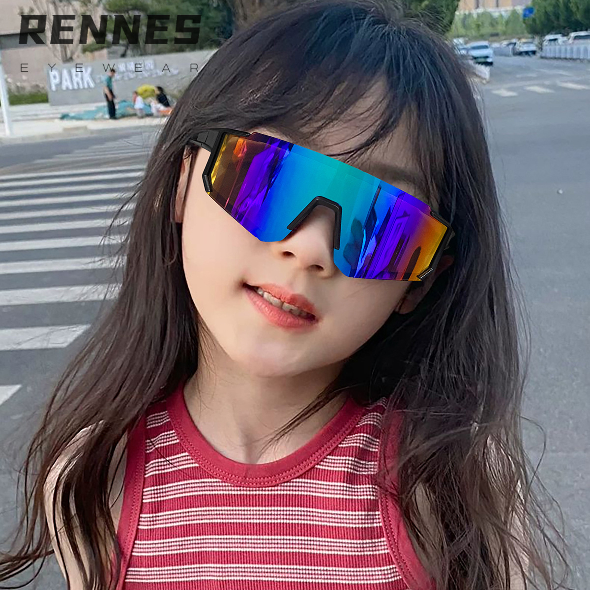 2024 nuevos niños al aire libre ciclismo a prueba de viento y gafas deportivas frescas para niños y niñas gafas de sol anti-ultravioleta de montura grande