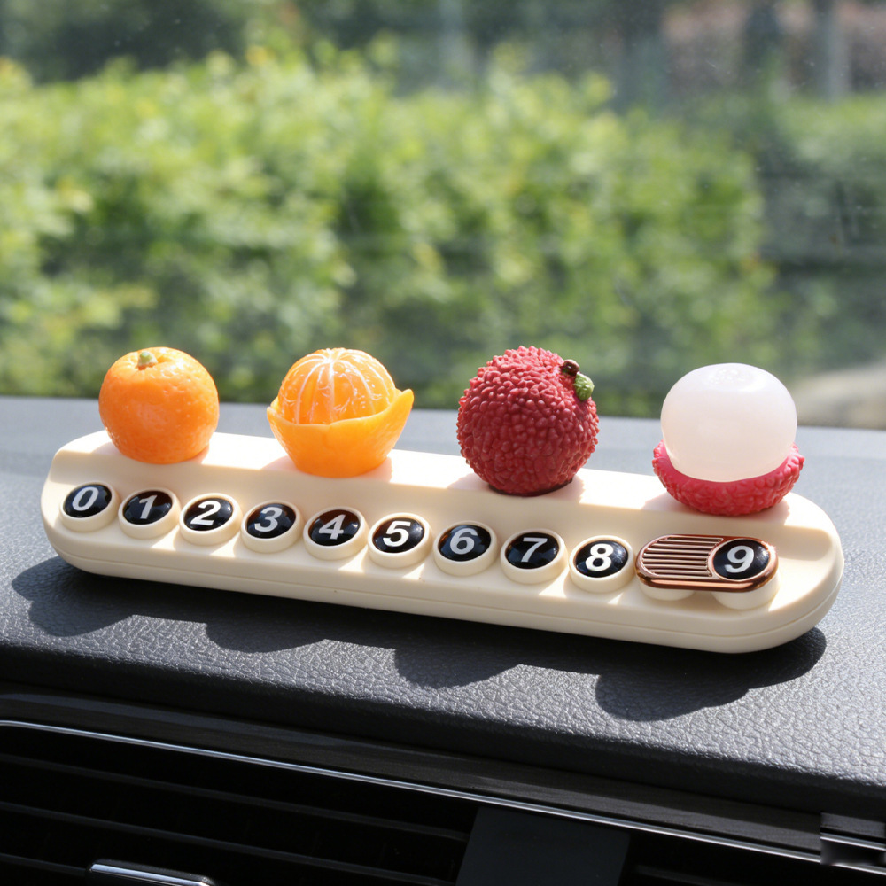 Tarjeta telefónica de movimiento de automóviles, tarjeta de estacionamiento temporal, decoración de automóviles de frutas personales, adornos de litchi