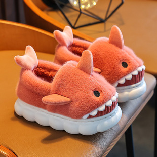 Children's cotton slippers comfortable warm non-slip baby wool slippers cartoon cute shark small medium and large children's cotton slippers wholesale