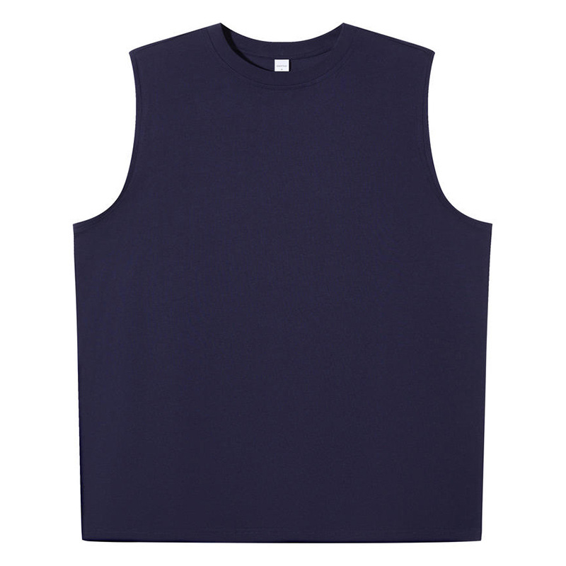 32s hilo doble 245g algodón marca de moda chaleco suelto color sólido casual sin mangas camiseta nacional moda logotipo impreso bordado