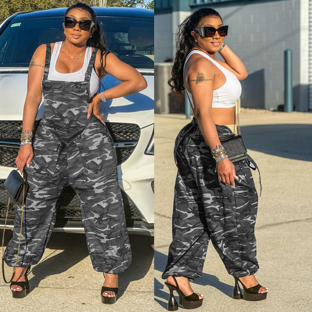Comercio exterior transfronterizo Amazon eBay ins ropa de mujer europea y americana correa de verano Pantalones de camuflaje impreso mono Suelto image 7