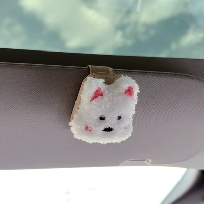 Sunglasses Clip Car Sun Visor | Car Glasses Clip/Bill Clip - blush-scribbled-dog-beige-glasses-clip