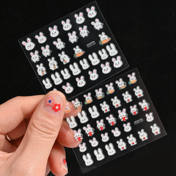 Cartoon rabbit children's nail stickers 30 different cute cartoon rabbit small pattern luminous nail stickers