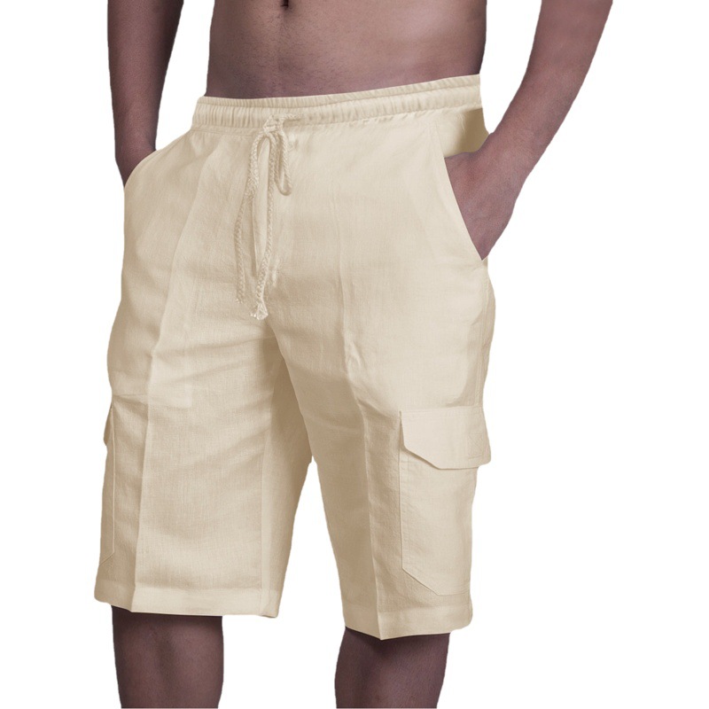 2022 Amazon estación independiente nuevos pantalones cortos de lino transfronterizos europeos y americanos multi-Bolsa de encaje de playa de los hombres monos