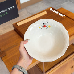 小丸鼻手绘出口可爱陶瓷盘家用菜盘饭碗沙拉碗饭碗高颜值咖啡杯子