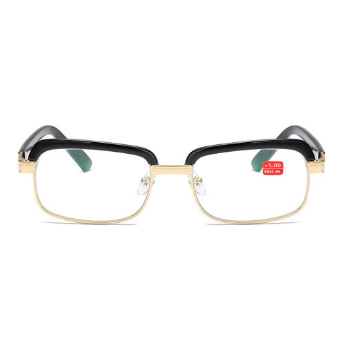 Metal reading glasses black eyebrow presbyopia fashionable men and women large frame glasses optical glass plus blue film full frame 2292