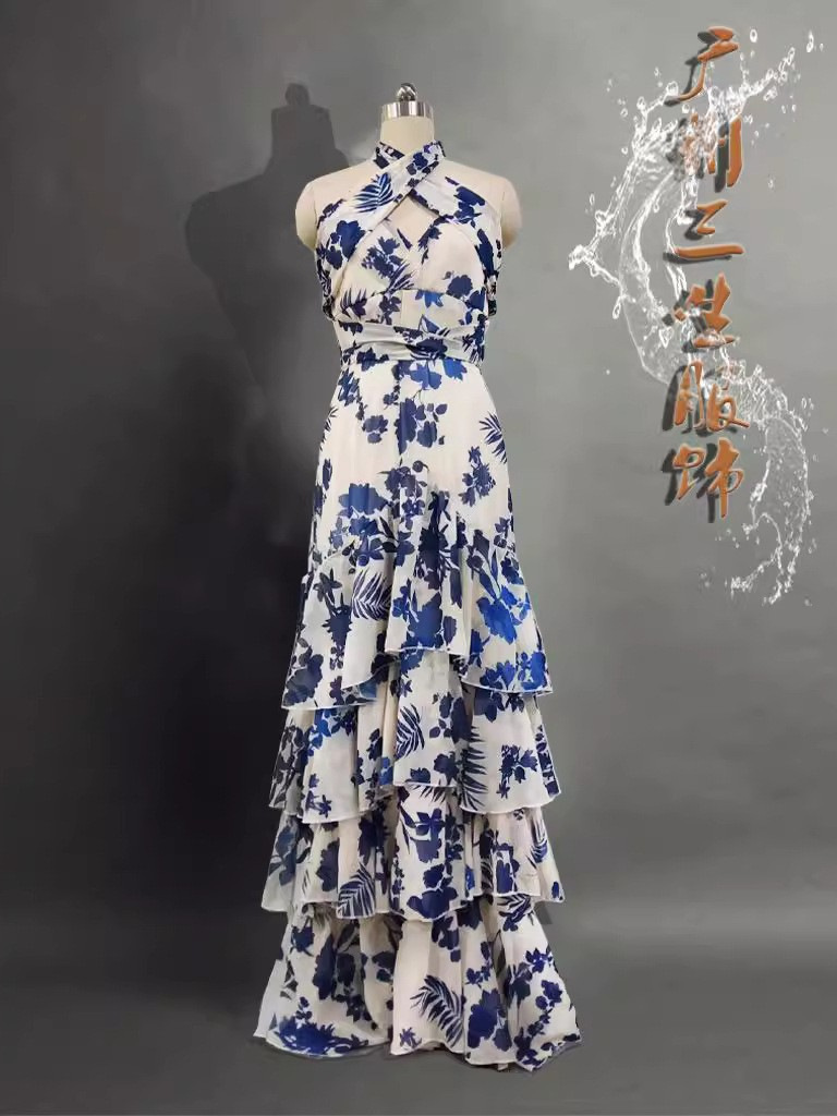 2025 verano transfronterizo europeo y americano nuevo estilo bohemio estilo turístico falda de tiras Lolita vestido estampado