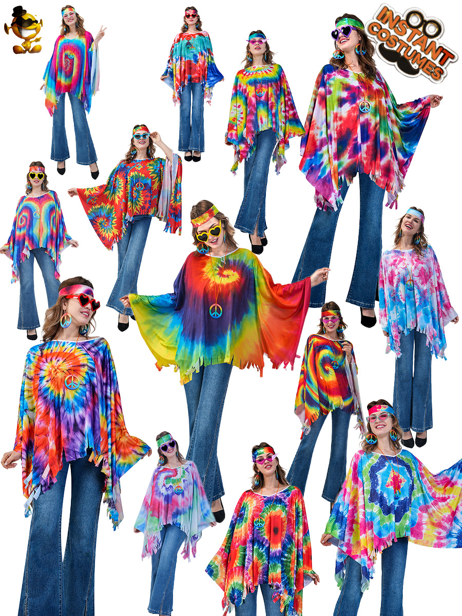 Halloween Adultos Mujeres Vintage Hippie Capa 'Cross-Border Hippie Female Party Disfraz image 1