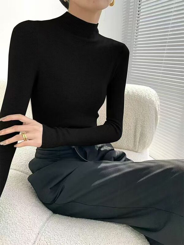 Half Turtleneck Wool Base Layer Shirt for Women, Autumn Elastic Base Layer Shirt 0915-155 Half Turtleneck Wool Base Layer Shirt for Women, Autumn Elastic Base Layer Shirt 0915-155