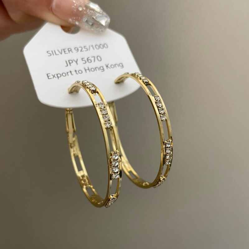Orecchini a cerchio grandi in stile europeo-americano per donna, in argento S925 con diamanti, orecchini unici e alla moda._voghion.com
