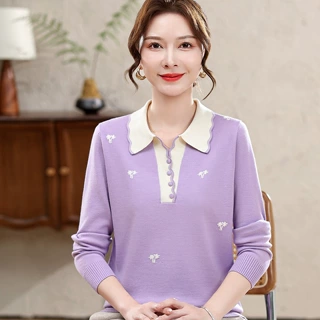 【100%羊毛】妈妈毛衣针织打底羊毛衫中老年上衣奶奶女装厚款秋冬