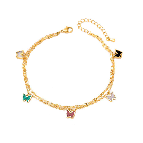 Korean version of the new anklet color shell multi-butterfly anklet pendant titanium steel 18k gold non-fading double-layer chain