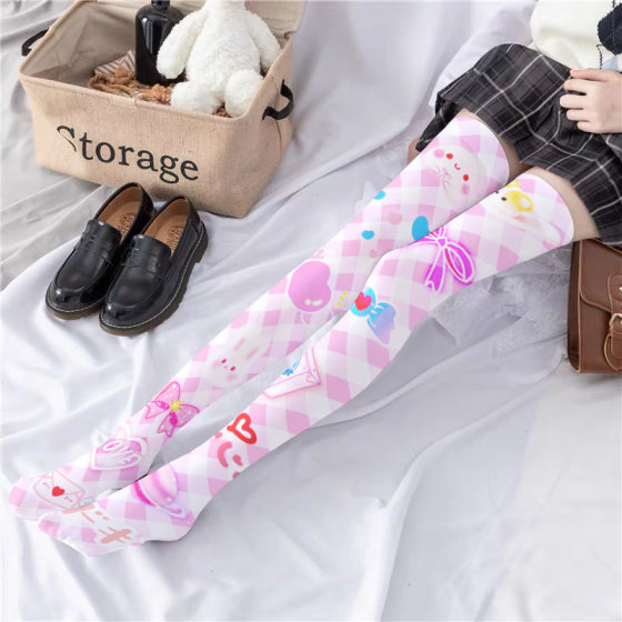 Japanese cute cherry printed lolita pantyhose cute lolita printed bottoming socks lolita girl stockings