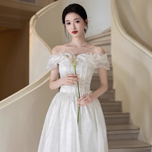 敬酒服新娘2025新款小众高端宴会一字肩晚礼服高级感法式订婚晨袍