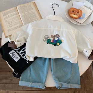 Cartoon Boys' Shirt Long Sleeve Cotton 2025 New Spring Clothes Children's Shirt Coat Puffy Handsome Top Spring and Autumn Fashion