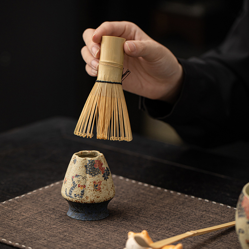 青花火石红陶瓷抹茶碗茶筅立家用点茶打茶配件宋代茶百戏茶道配件|undefined