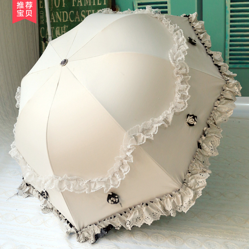 Sun Umbrella, Sun Protection, Uv Protection, Vinyl Parasol, High-End Folding Female Student Cute Lace Eye Umbrella, Dual-Purpose