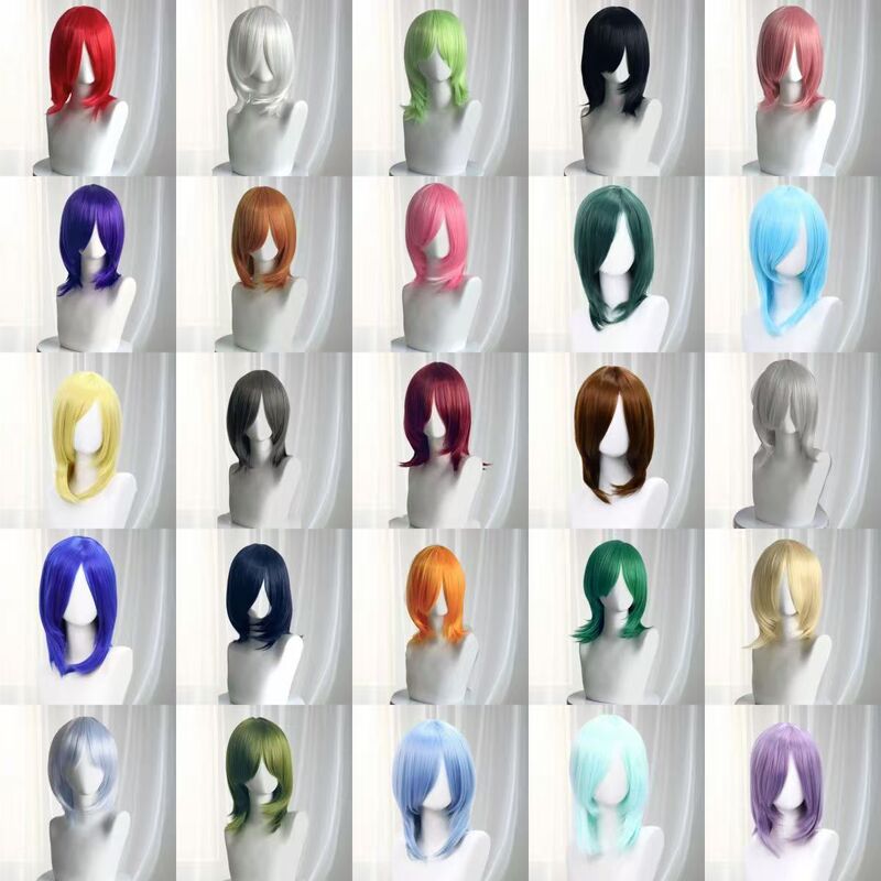 Cos Wig Short Universal Full Headgear High Temperature Silk Wig Long Bangs Various Colors Hair Style Wig Cos Wig Short Universal Full Headgear High Temperature Silk Wig Long Bangs Various Colors Hair Style Wig