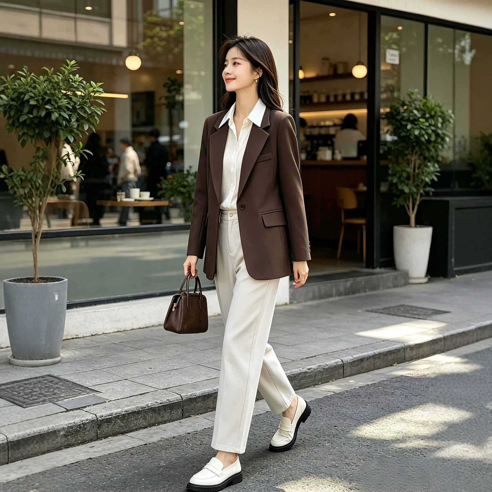 2026 Spring/Autumn New Chocolate Brown Suit Jacket for Women, Single Button, Elegant, Stylish, Versatile, Trendy Blazer