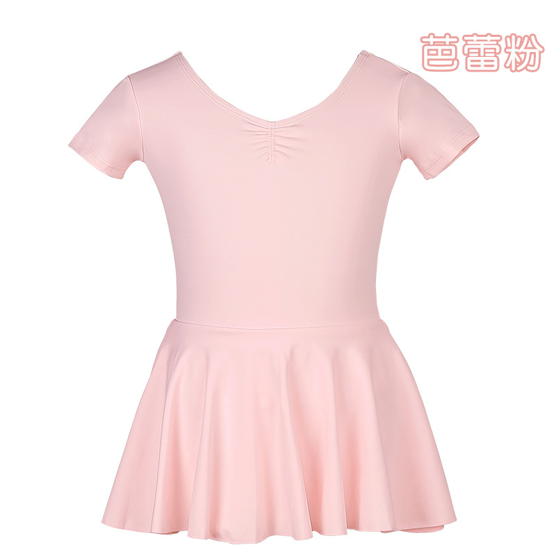 Ropa para niños, ropa de baile de manga corta para niñas de verano, ropa de entrenamiento de baile de todo fósforo de nailon, falda de una pieza de temperamento de alta elasticidad