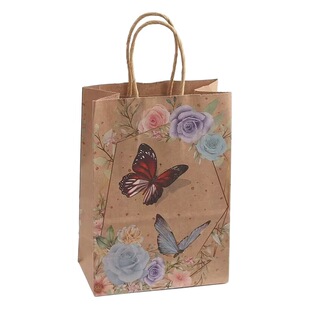 High-looking butterfly printed handbag holiday party gift packaging bag fashion Kraft paper children candy bag